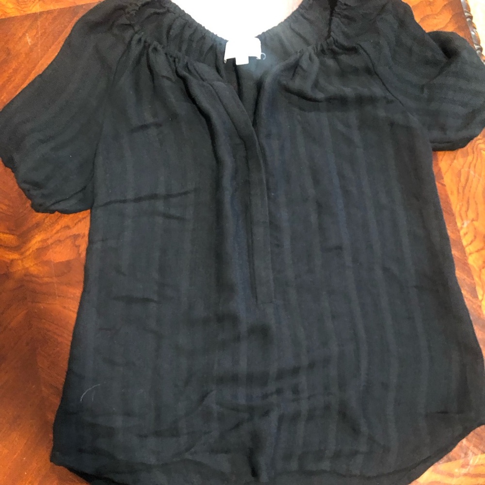 Ann Taylor LOFT Black Vertical Stripe Short Sleeve Blouse Top XS